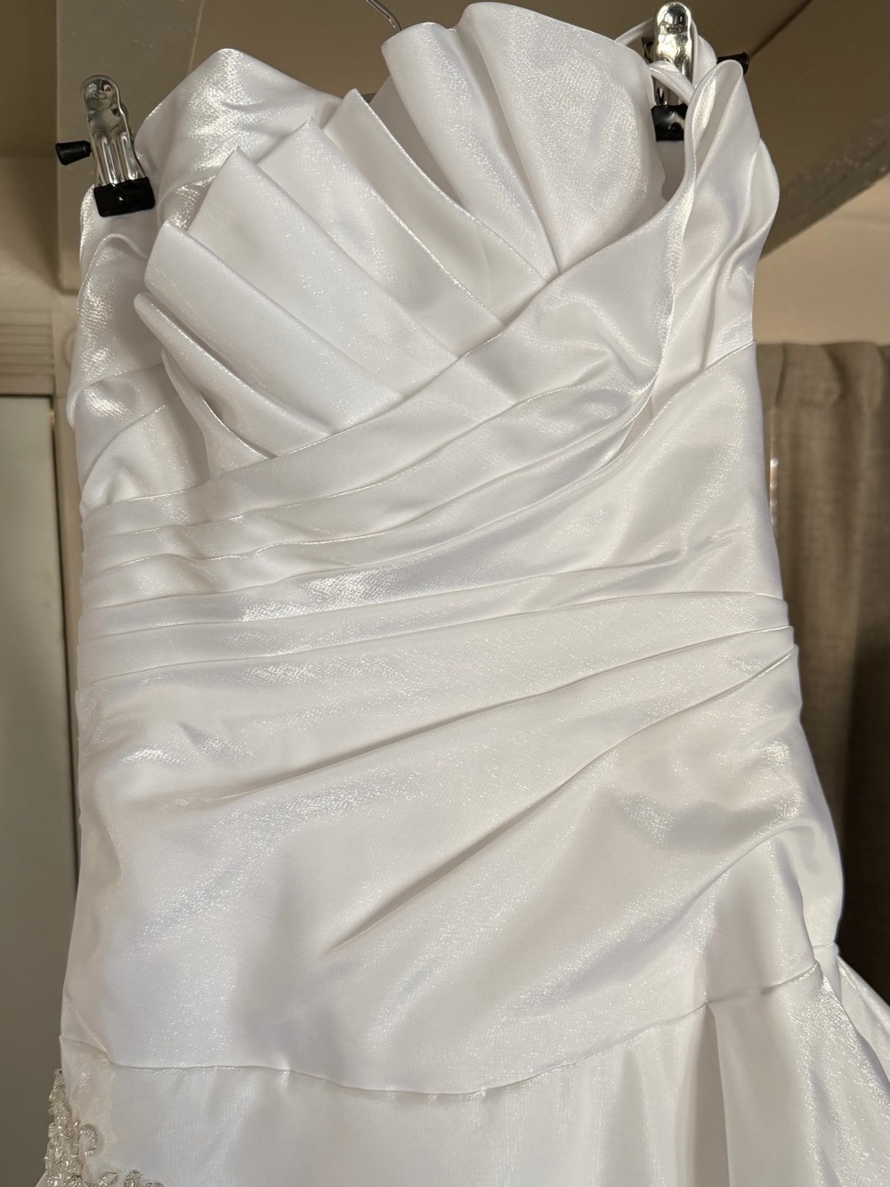 Allure Elegant White Strapless Pleated Bodice Dress